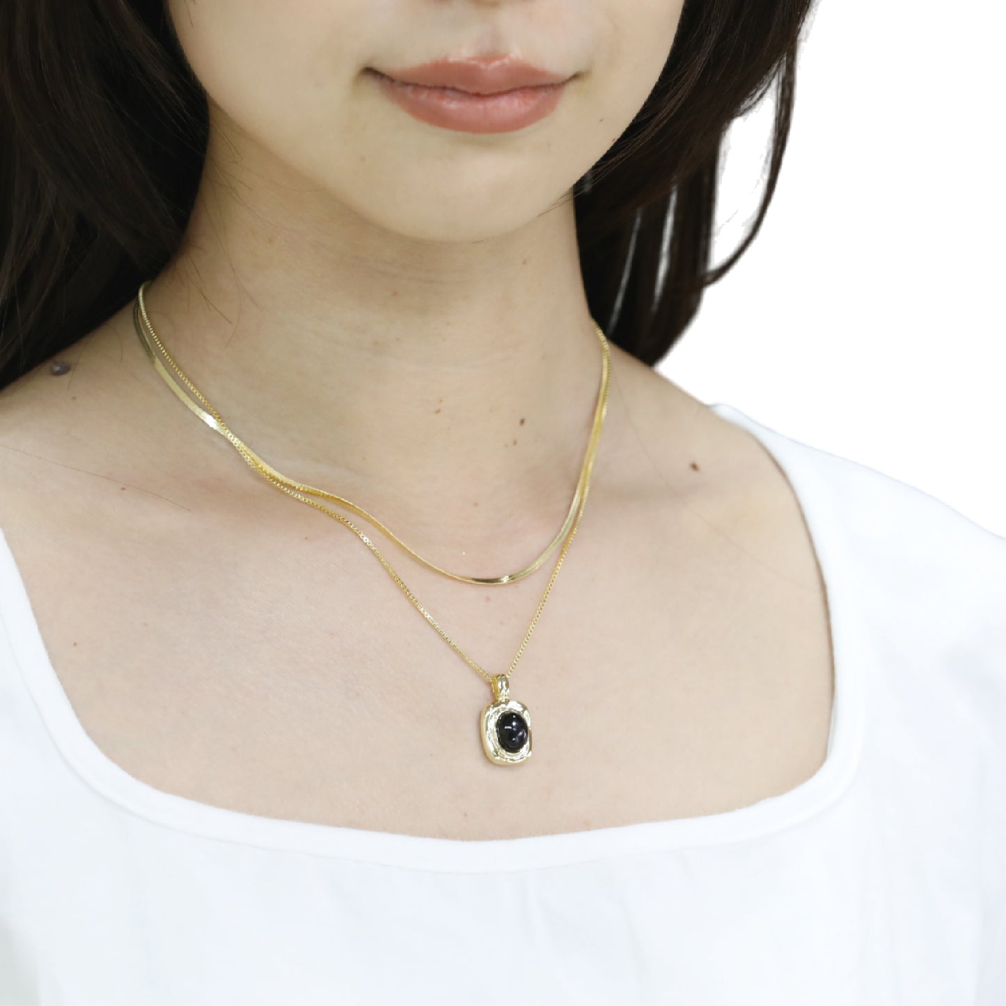 ブラックストーン2連ネックレス / black stone double necklace