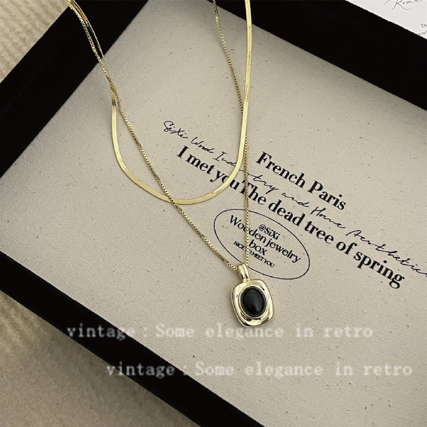 ブラックストーン2連ネックレス / black stone double necklace