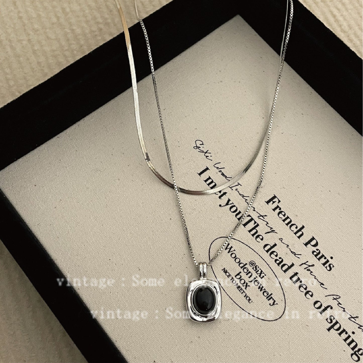 ブラックストーン2連ネックレス / black stone double necklace