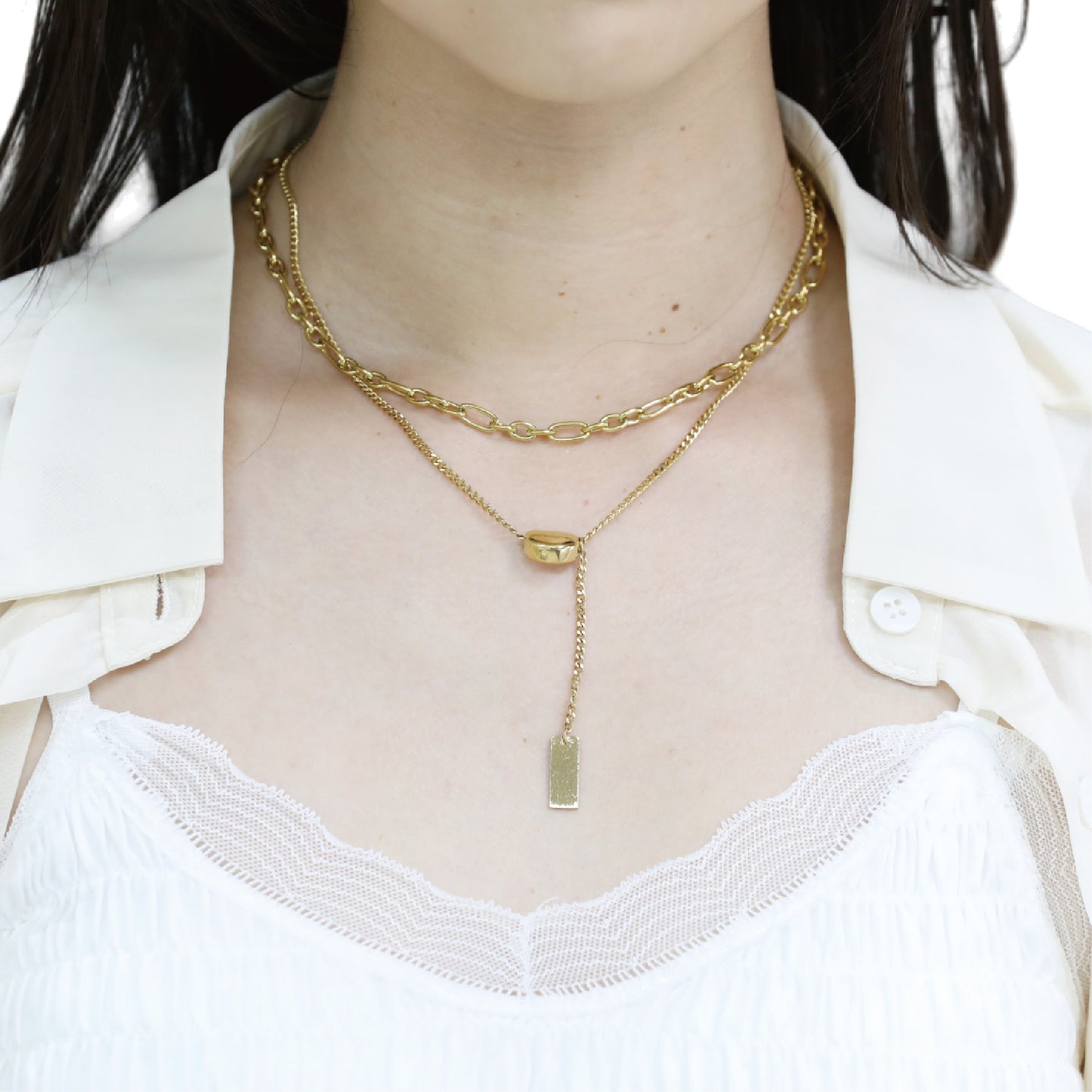 ビーンズモチーフ2連ネックレス / Beans motif double necklace