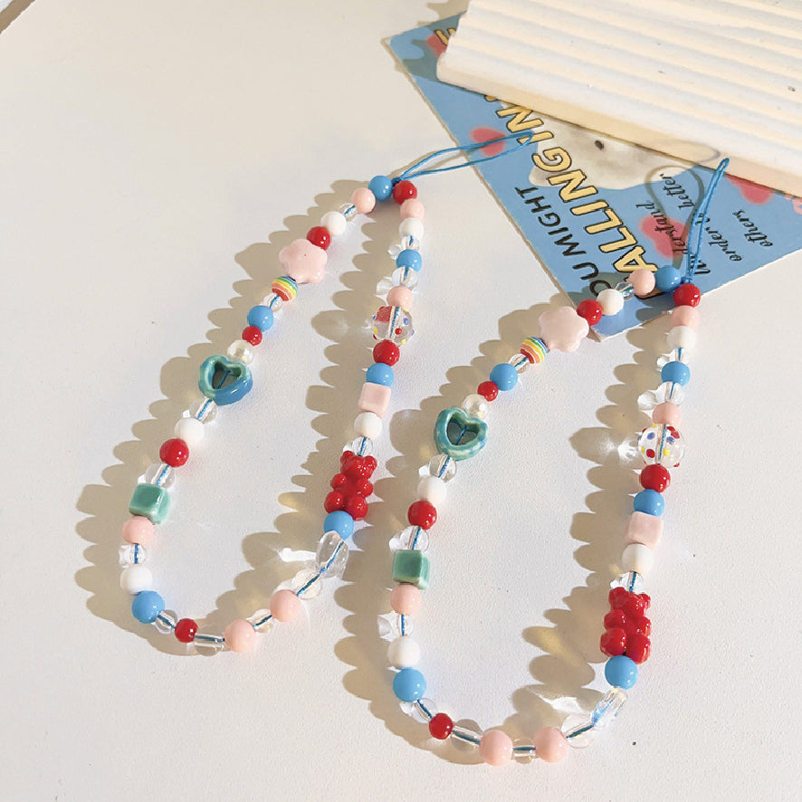 カラフル ビーズ チェーン ストラップ B / colorful beads chain strap B