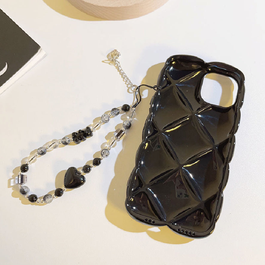 ブラックハート&ベアー ビーズ チェーン ストラップ / black heart & bear bead chain strap