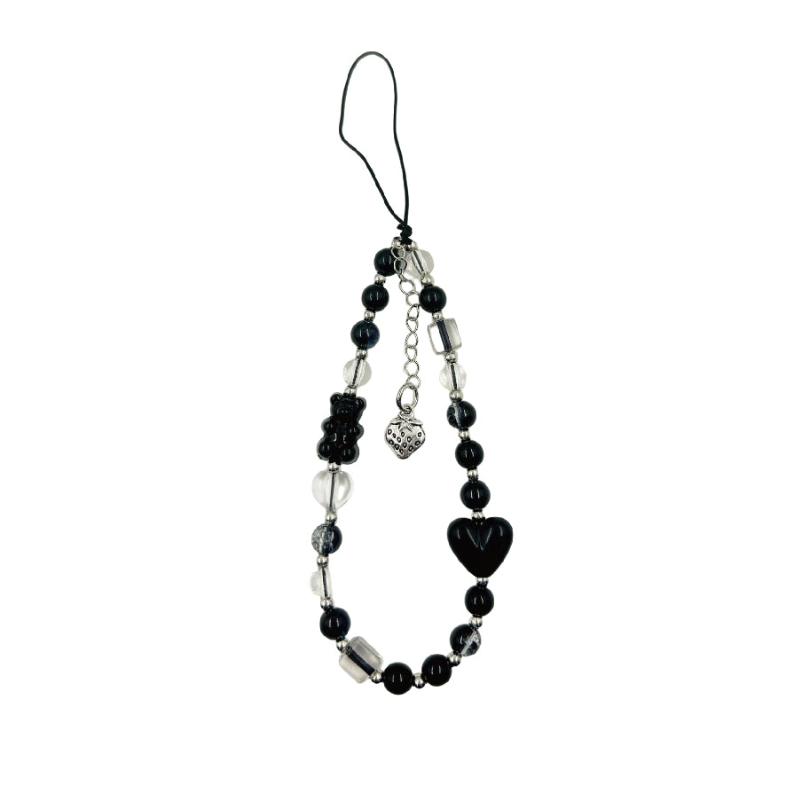 ブラックハート&ベアー ビーズ チェーン ストラップ / black heart & bear bead chain strap