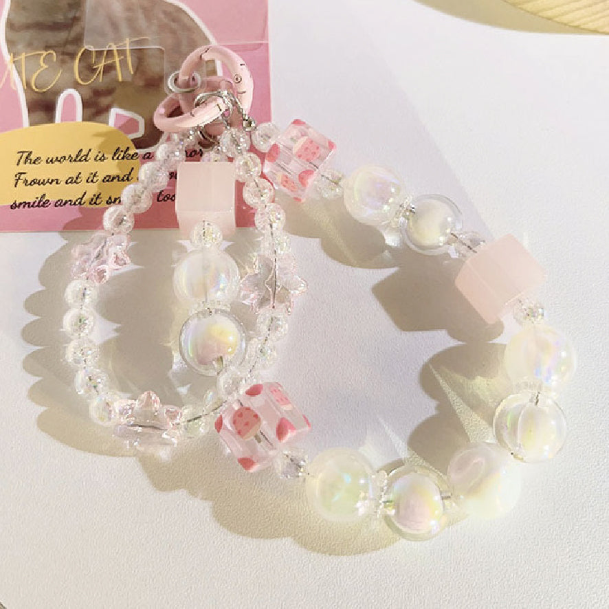 クリアービーズ2連ストラップ / clear beaded double strap