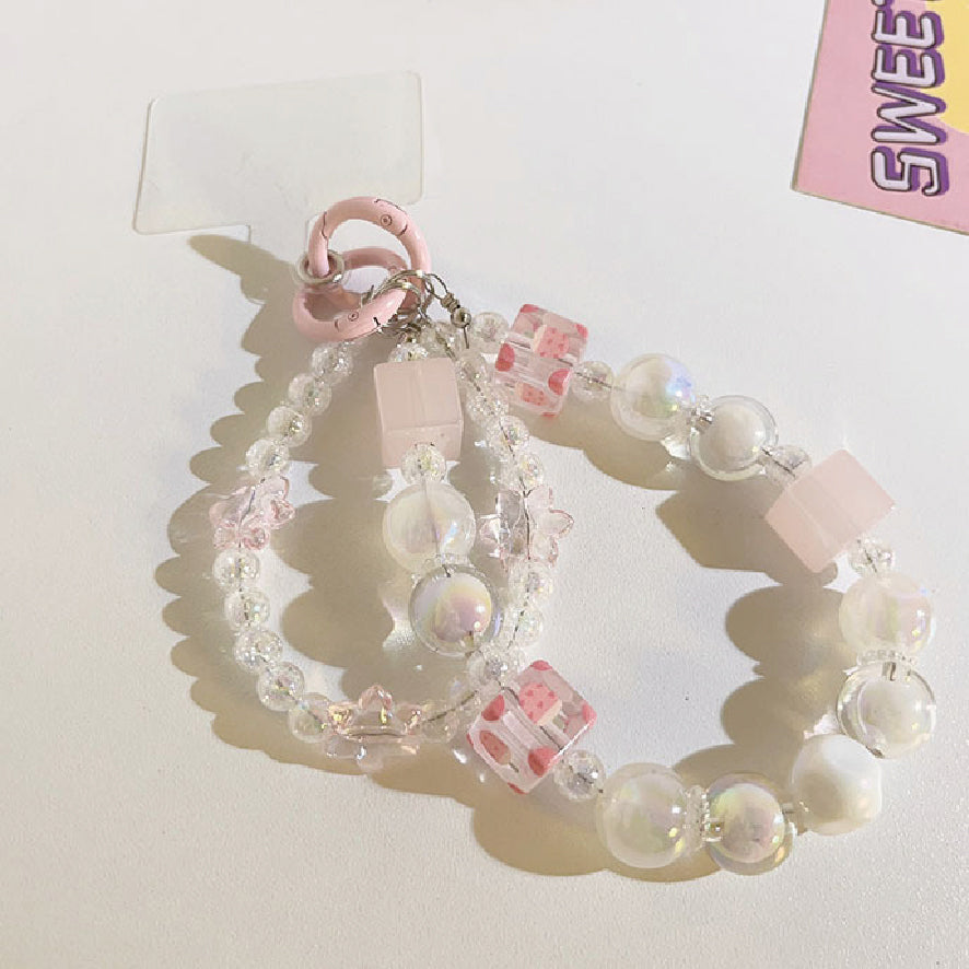 クリアービーズ2連ストラップ / clear beaded double strap