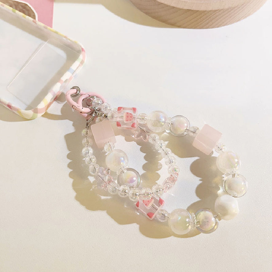 クリアービーズ2連ストラップ / clear beaded double strap