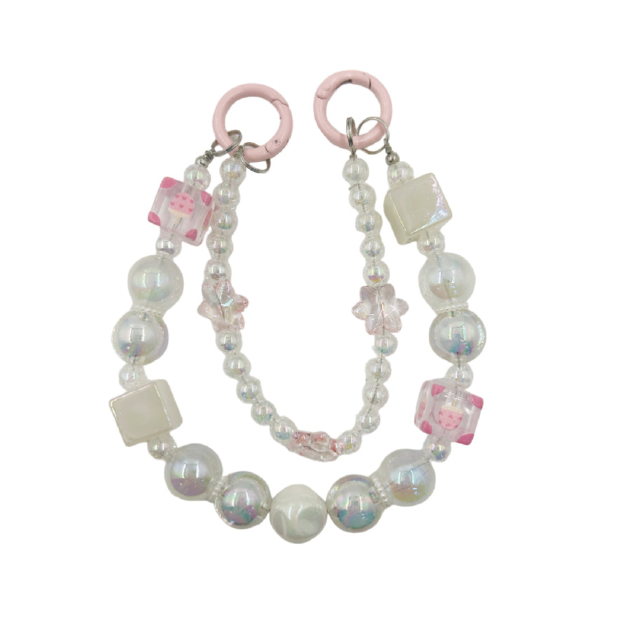 クリアービーズ2連ストラップ / clear beaded double strap