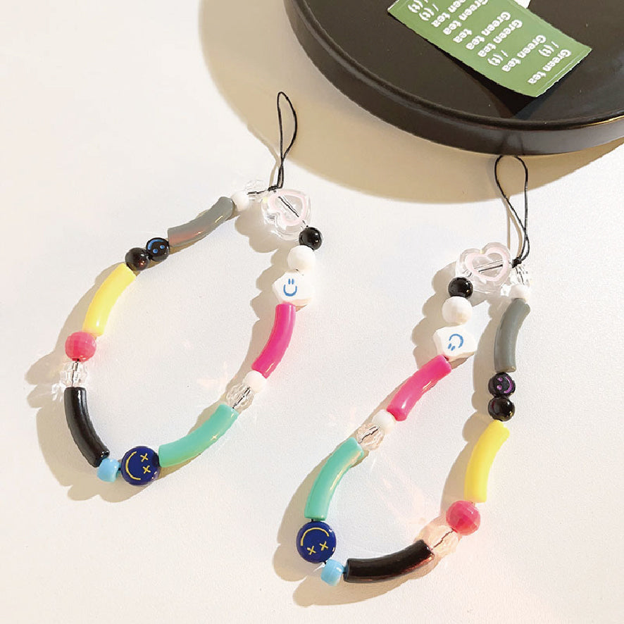 カラフル スマイル ビーズ チェーン ストラップ / colorful smile beaded chain strap