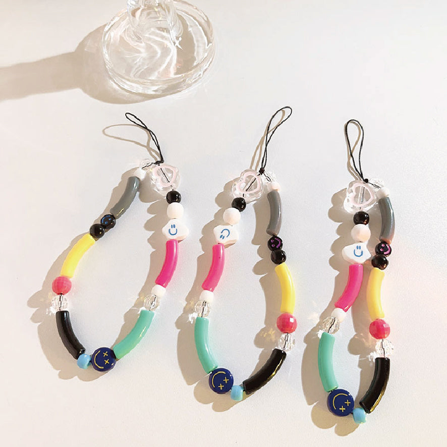 カラフル スマイル ビーズ チェーン ストラップ / colorful smile beaded chain strap