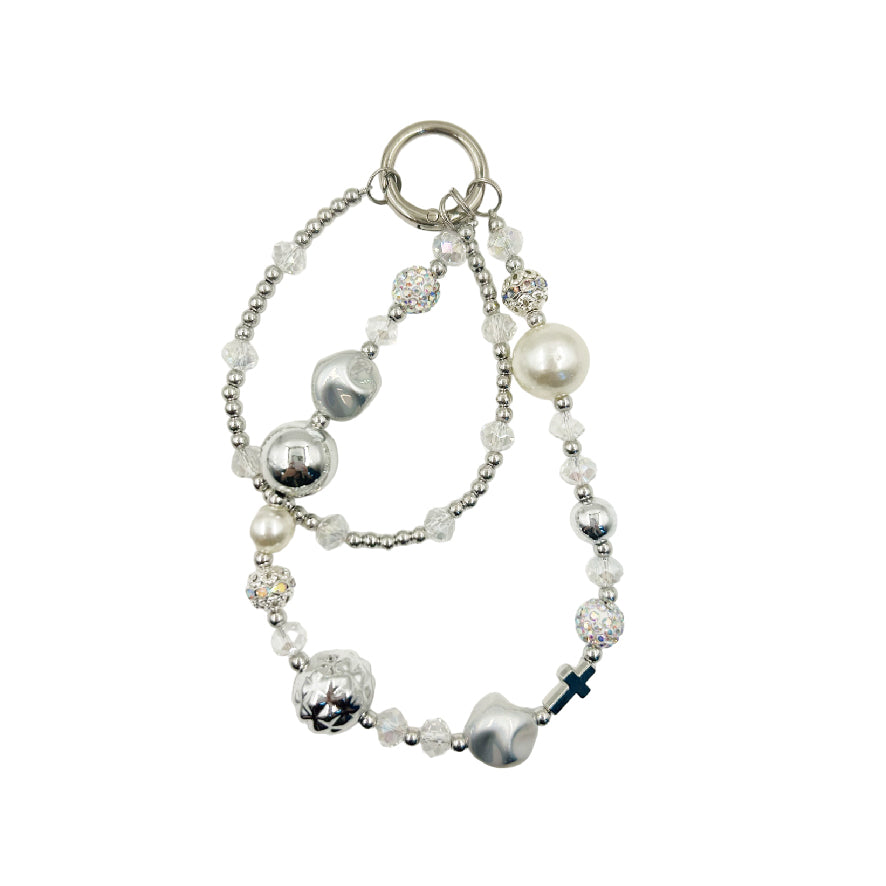 クロス×パール ビーズ2連ストラップ / cross × pearl beaded double strap