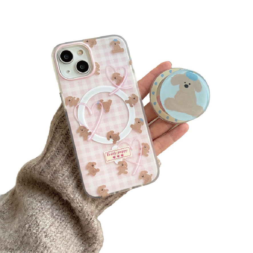 マグネット式 スマホケース&グリップ teddy puppy