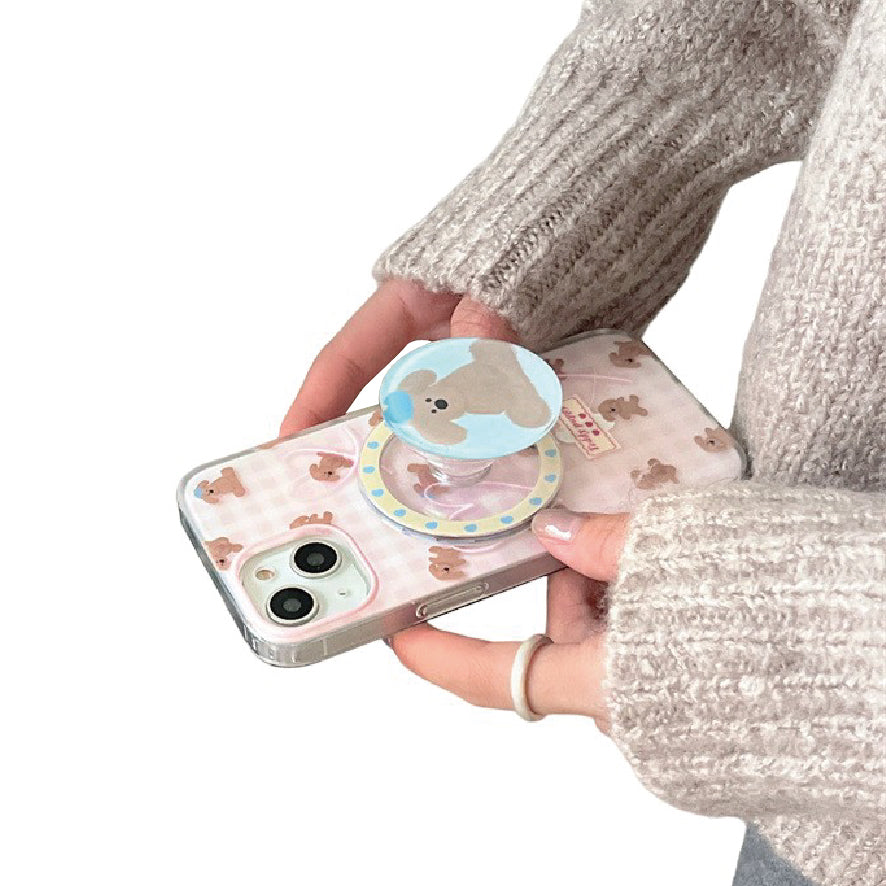 マグネット式 スマホケース&グリップ teddy puppy
