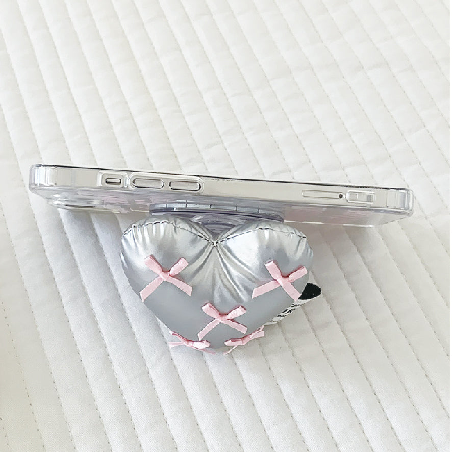マグネット式 スマホケース&グリップ heart ribbon