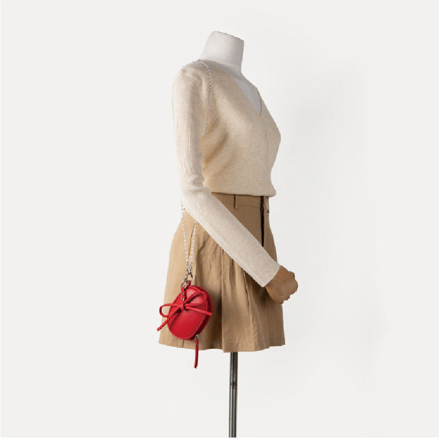 パールチェーンリボンミニポシェット/Pearl chain ribbon mini pochette