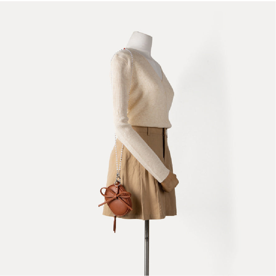 パールチェーンリボンミニポシェット/Pearl chain ribbon mini pochette