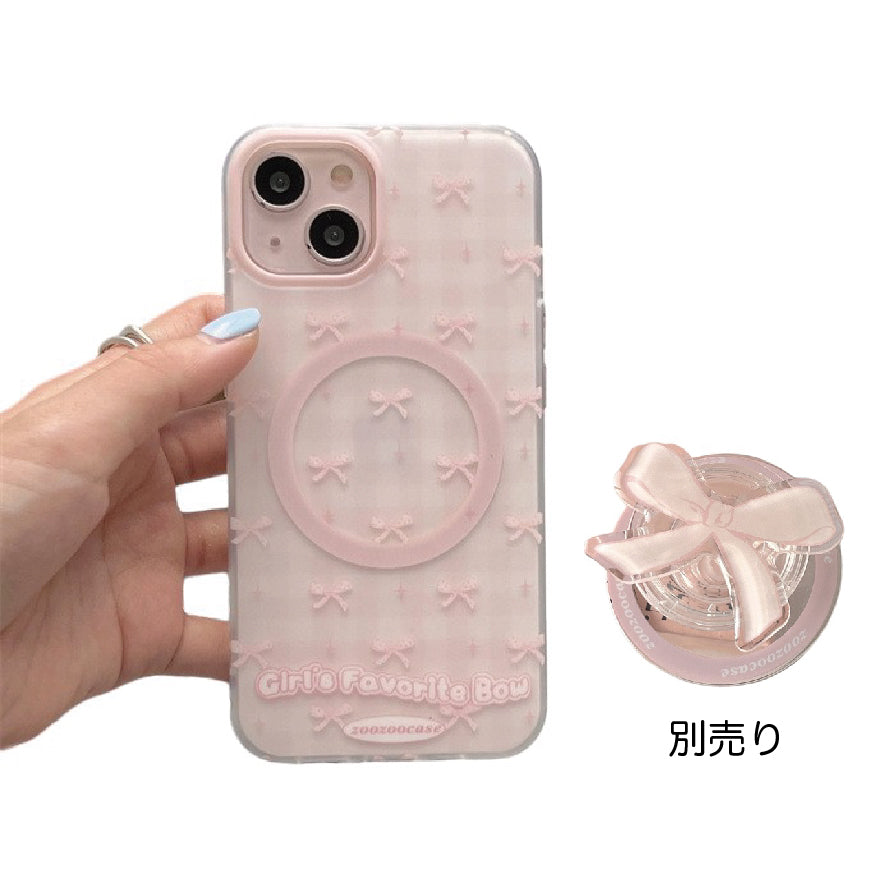 マグネット式 スマホケース&グリップ pink ribbon case