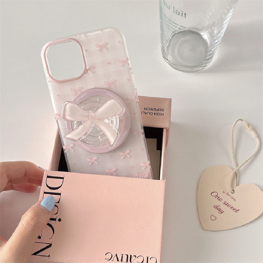 マグネット式 スマホケース&グリップ pink ribbon case