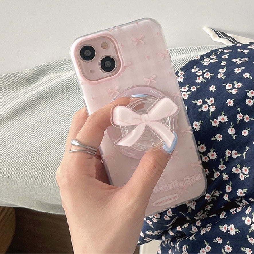マグネット式 スマホケース&グリップ pink ribbon case