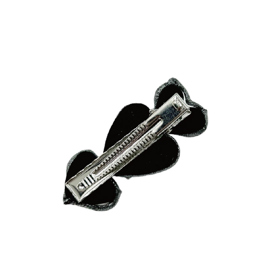 シルバー レザー リボン ヘアクリップ ハート/silver leather ribbon hair clip heart