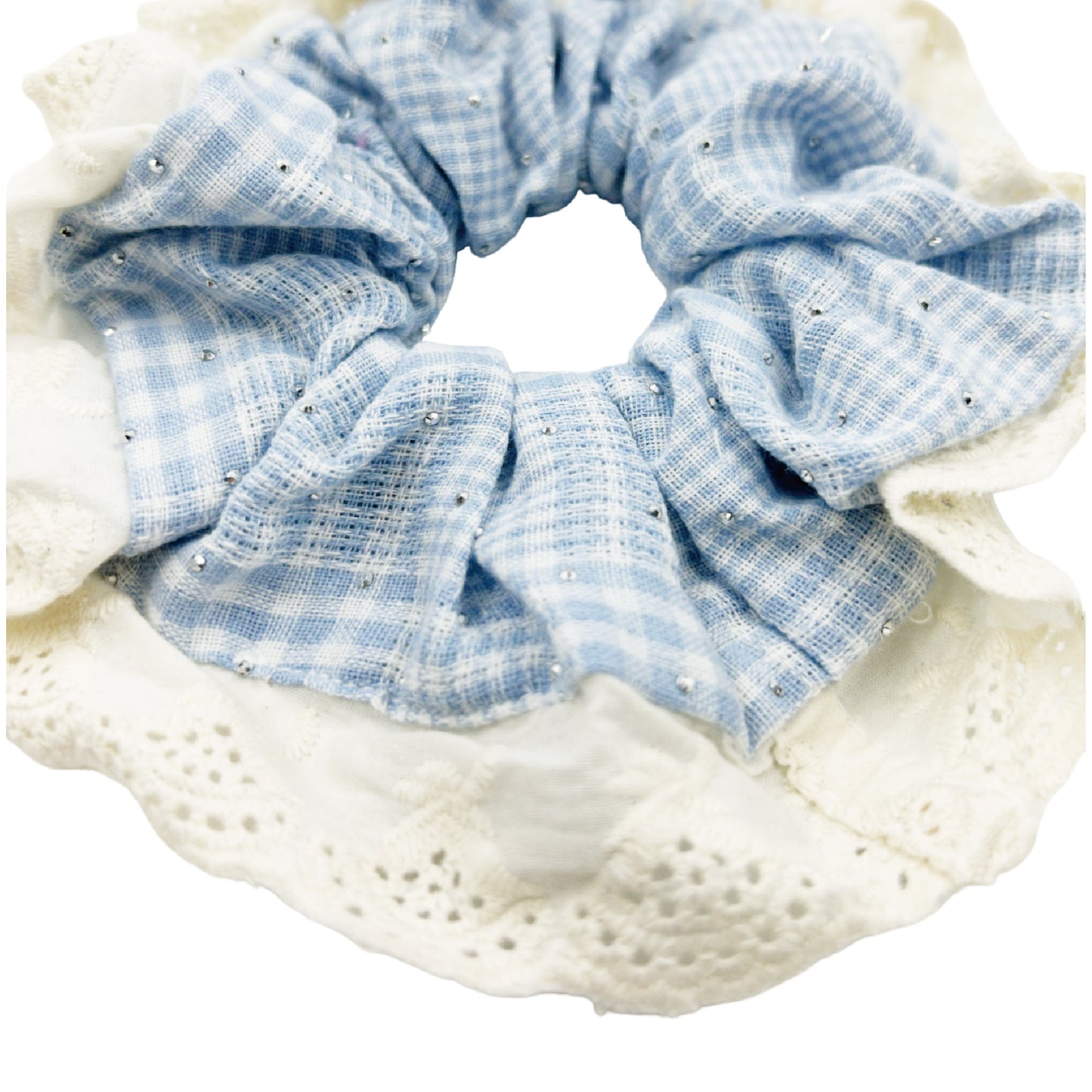 チェック×レース シュシュ / check & lace scrunchie