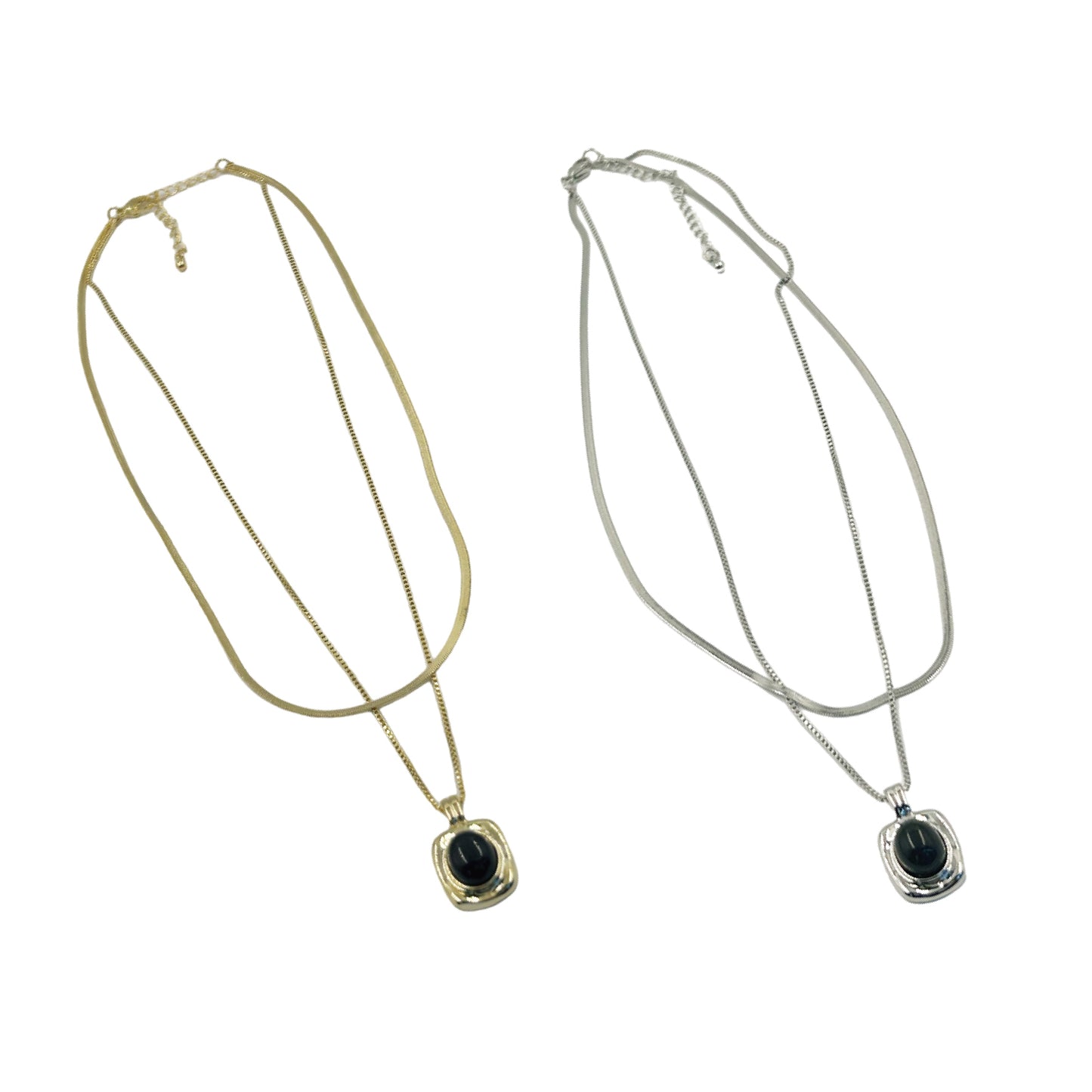 ブラックストーン2連ネックレス /  black stone double necklace