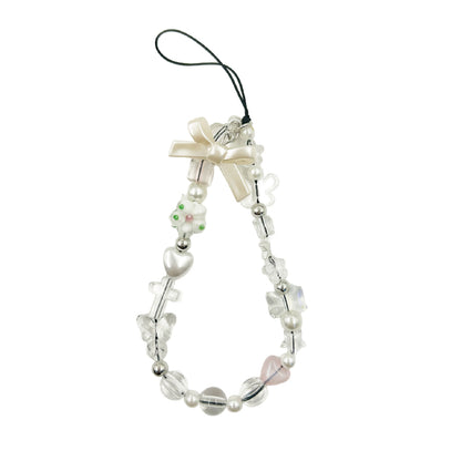 リボンチャーム付ビーズチェーンストラップ  / bead chain strap with ribbon charm