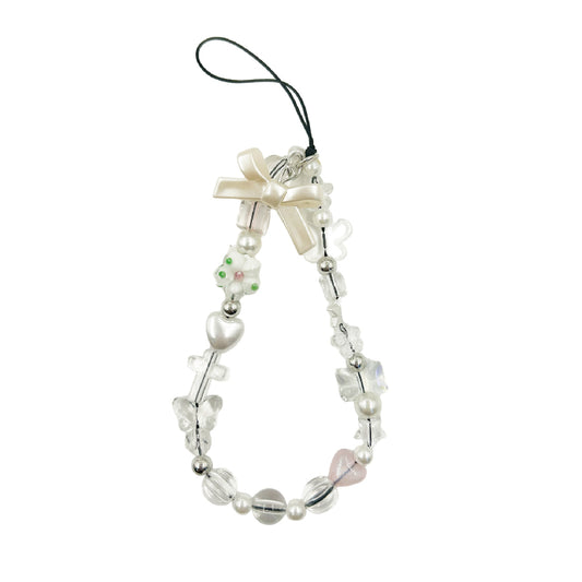 リボンチャーム付ビーズチェーンストラップ  / bead chain strap with ribbon charm