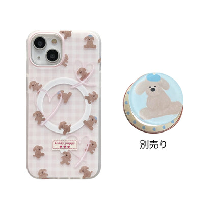 マグネット式 スマホケース＆グリップ teddy puppy