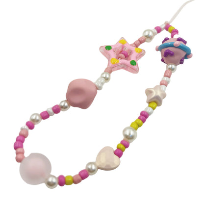 ガーリー ピンク ビーズ チェーンストラップ / girly pink beaded chain strap