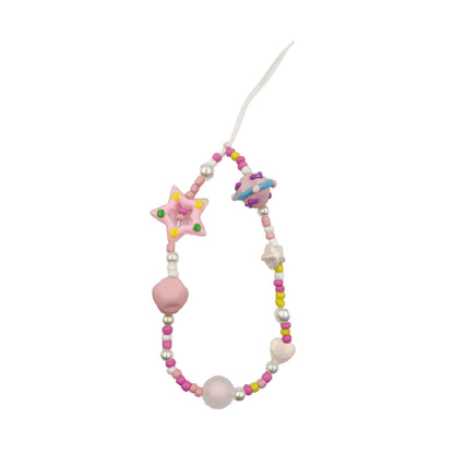 ガーリー ピンク ビーズ チェーンストラップ / girly pink beaded chain strap