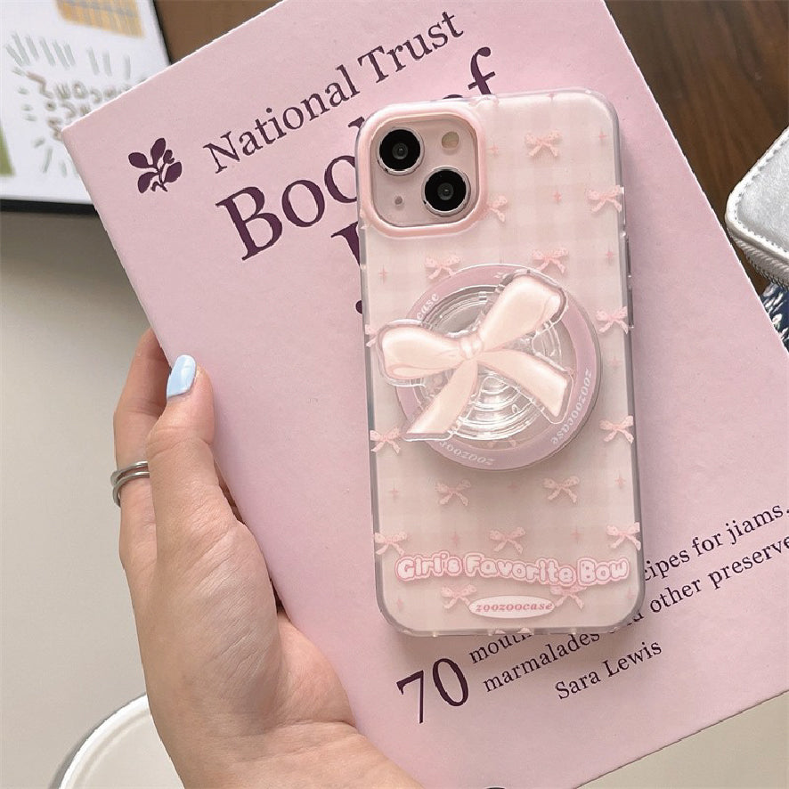 マグネット式 スマホケース＆グリップ pink ribbon case