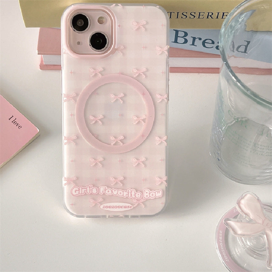 マグネット式 スマホケース＆グリップ pink ribbon case