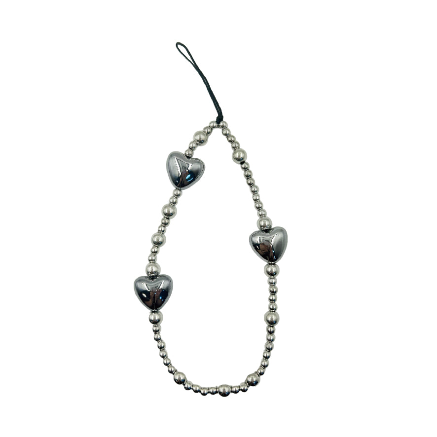 シルバー ハート ボールチェーン ストラップ / silver heart ball chain strap