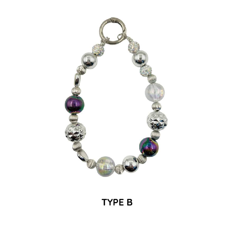 シルバー ミックス ビーズ チェーン ストラップ B / silver mix beaded chain strap B