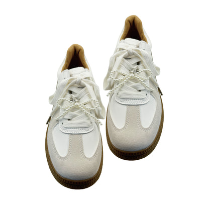 スニーカーデコレーション ホワイトパールリボンE / sneaker decoration white pearl ribbon E